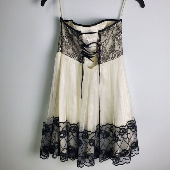 Vintage Jessica McClintock Gunne Sax Strapless Lace Tulle Mini Dress Size 3 - Picture 2 of 10